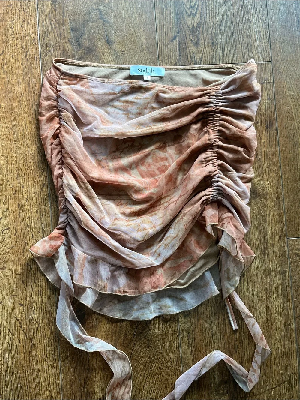 Sodas London Sheer Strapless Scarf Top in Rust and Peach Tones